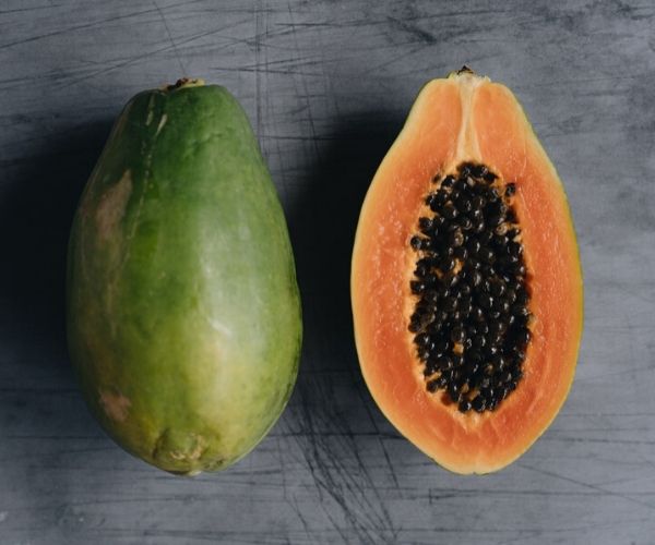 Papaya cut into half