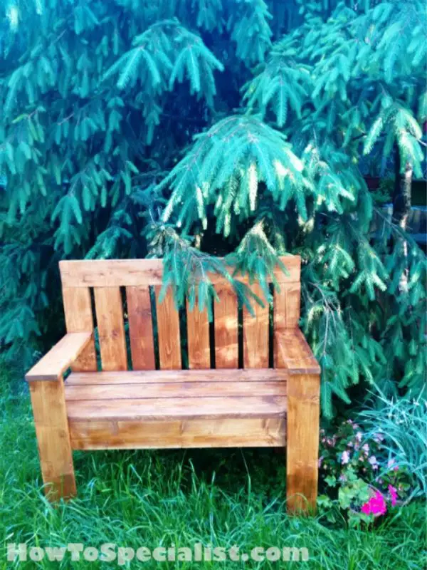 Outdoor 2x4 Bench With Big Tree Behind the Bench