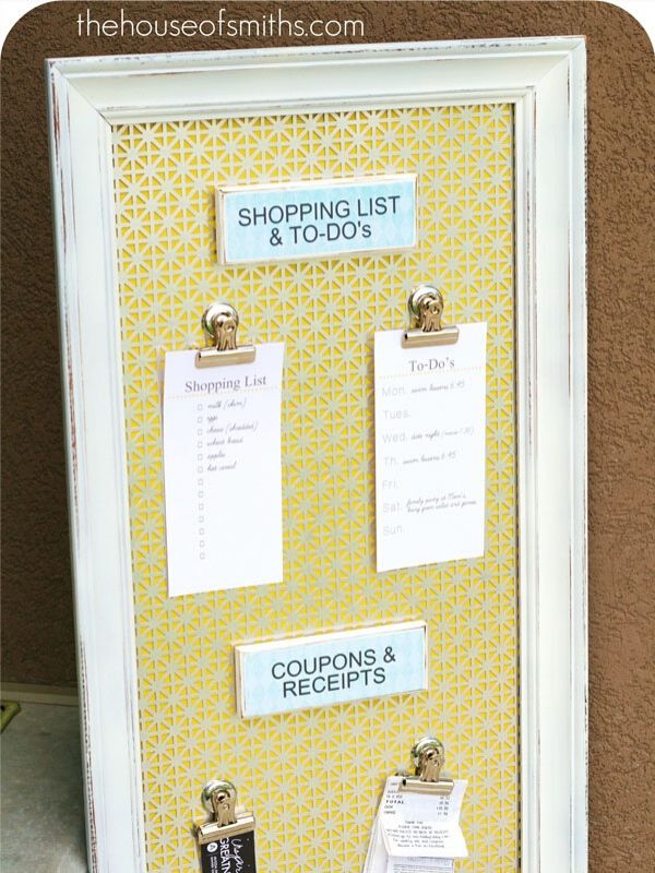Magnetic Message Board with Shopping List and Coupons on it