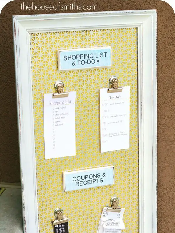 Magnetic Message Board with Shopping List and Coupons on it