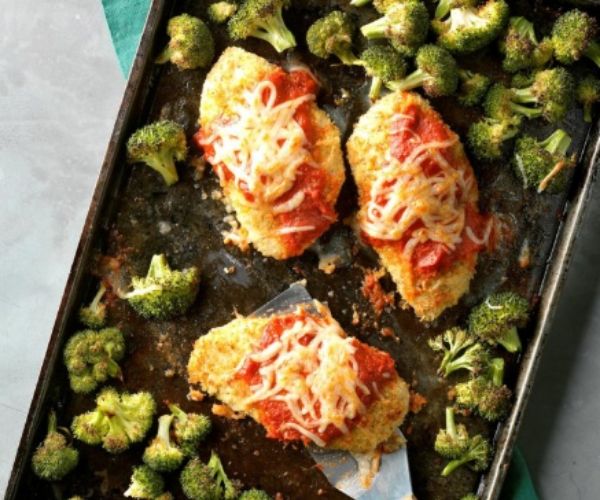 Sheet-Pan Chicken Parmesan with Broccoli