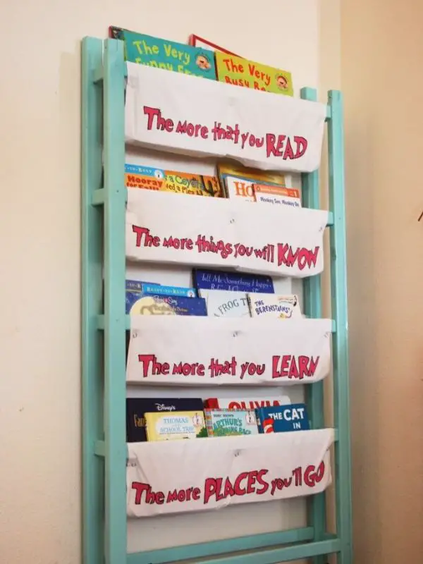 Repurposed Crib Into Book Storage