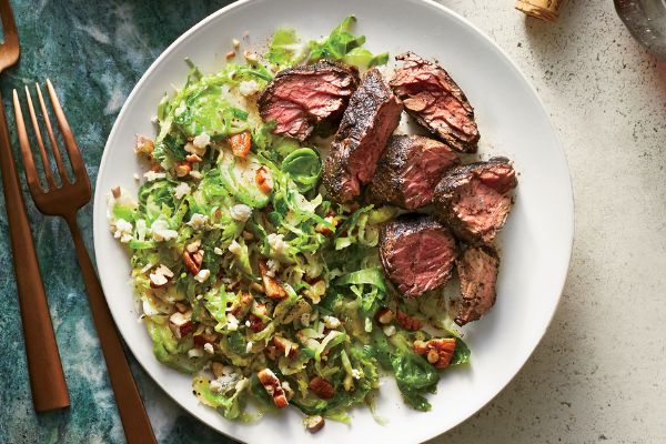 Coffee-Rubbed Steak with Brussels Sprouts Salad