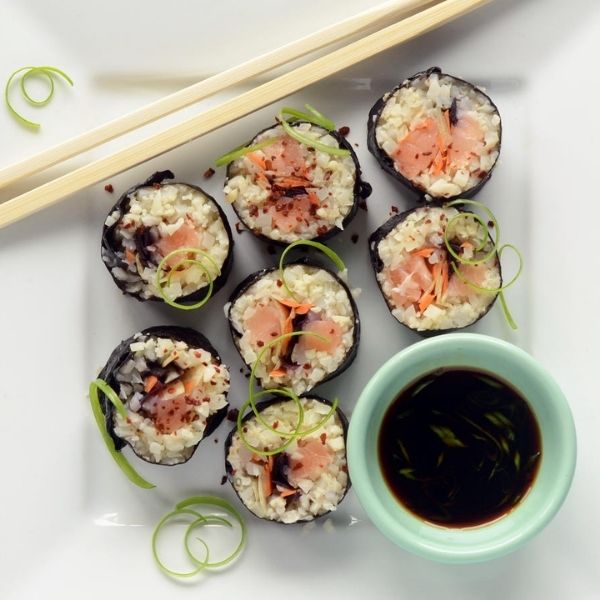 Paleo Sushi Salmon Roll with Cauliflower Rice