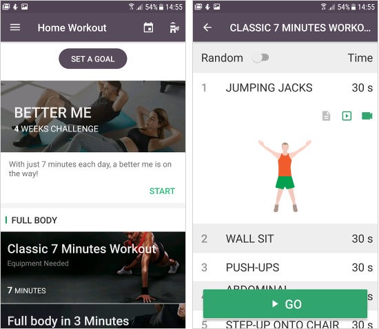 Display of Home Workout- No Equipment & Meal Planner app