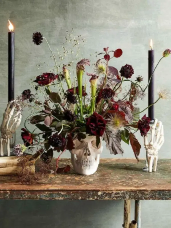 Floral Skull and Skeleton Hands Centerpiece 