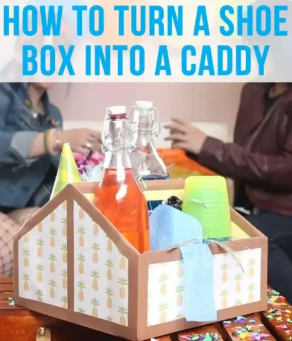 Caddy Shoe Box wrapped with brown and pineapple wrapping paper