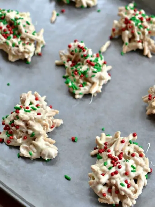 White Chocolate Peanut Holiday Haystack Cookies