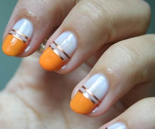 Orange Gold Striped Nail Designs