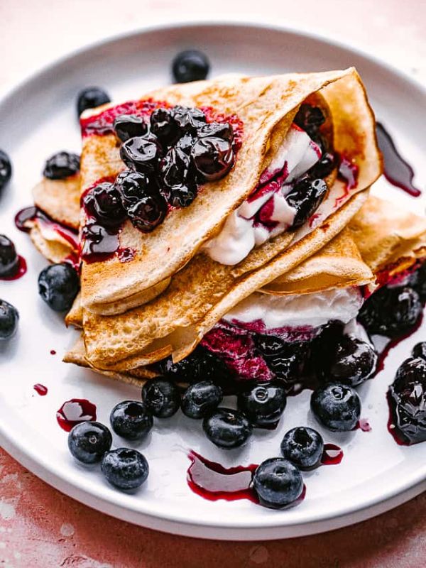 Crepes with Blueberry Sauce & Honey Whipped Cream