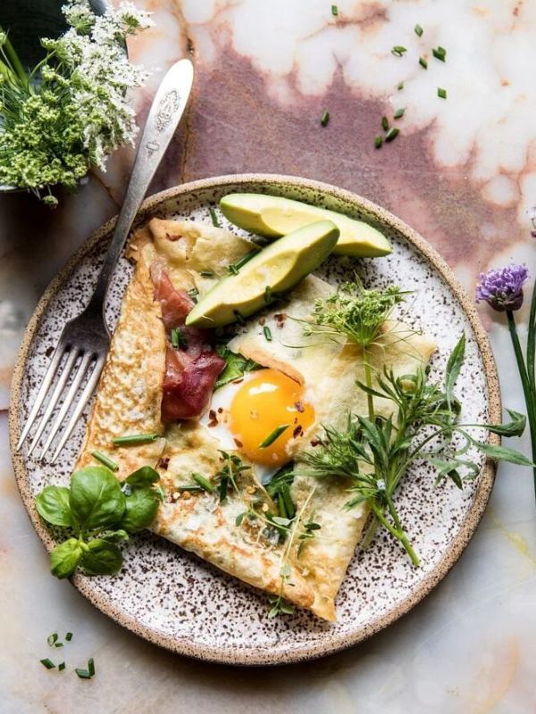 Baked Egg Crepes With Spring Herbs and Avocado