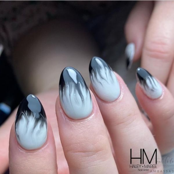 Moody Black and White Nails