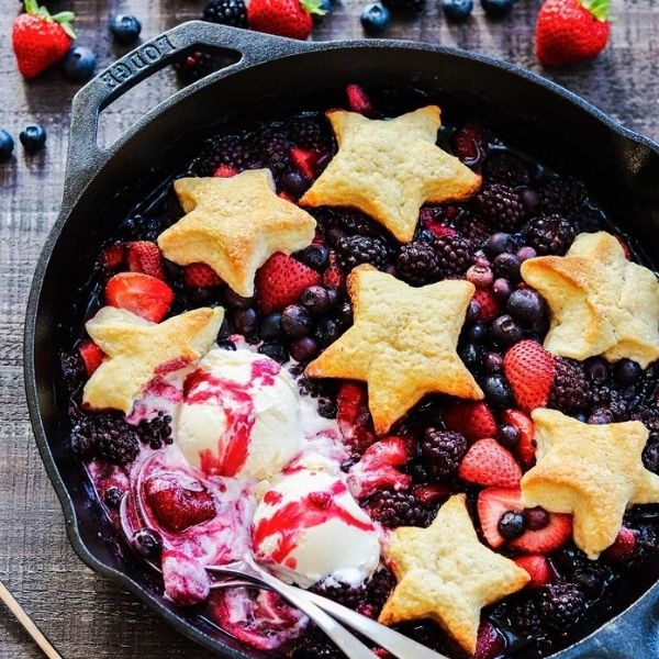 Skillet Berry Cobbler with Lemon Biscuit Topping