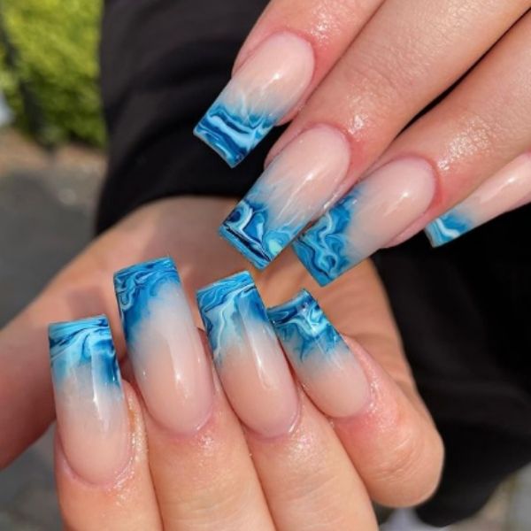 Blue Marble Acrylic Nails
