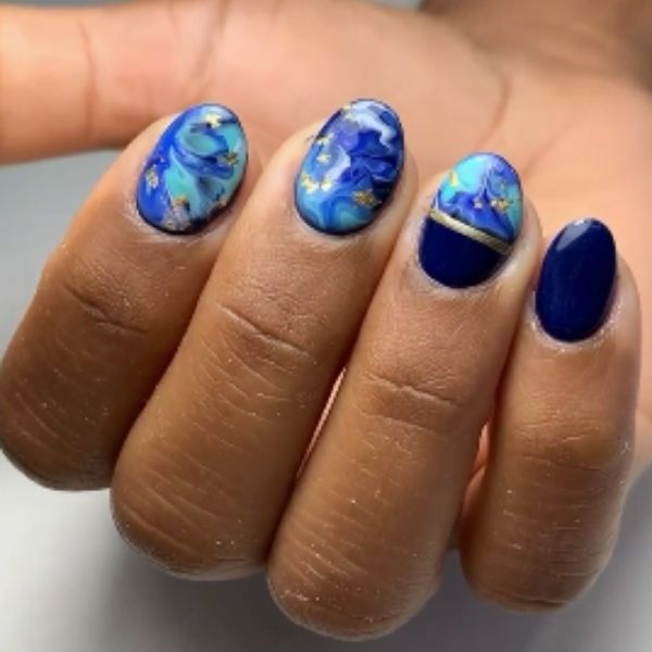 Short Blue Almond Acrylic Nails