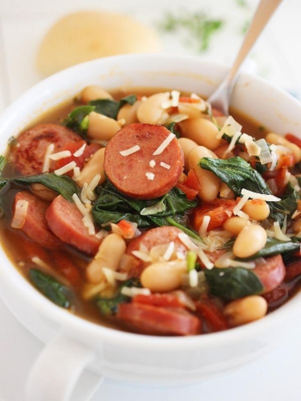 Smoked Sausage, Spinach and White Bean Soup