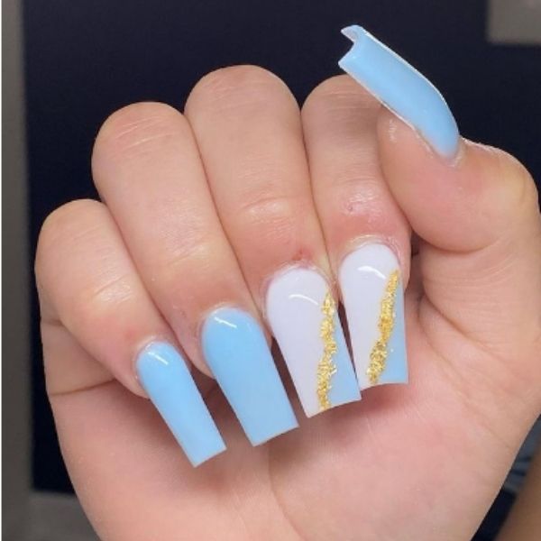 White and Blue Acrylic Nails