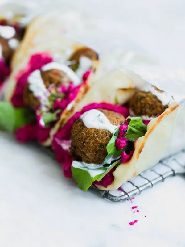 Green Falafel Sandwich with Beet Hummus