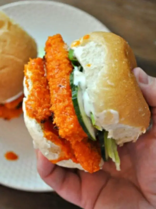 Vegan Garlic Buffalo Tofu Sandwich