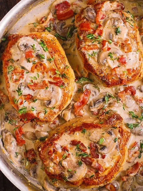 Bacon and Mushroom Smothered Pork Chops