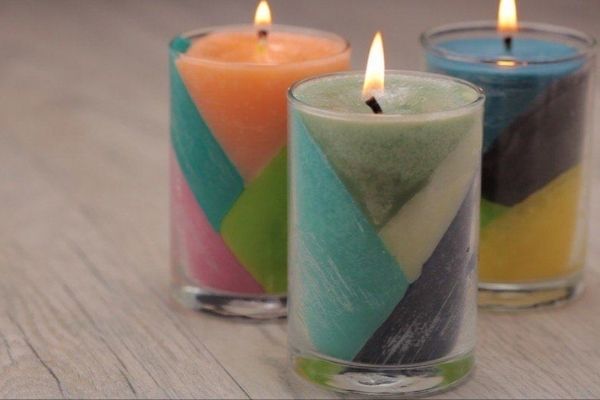 DIY Color Block Crayon Candles