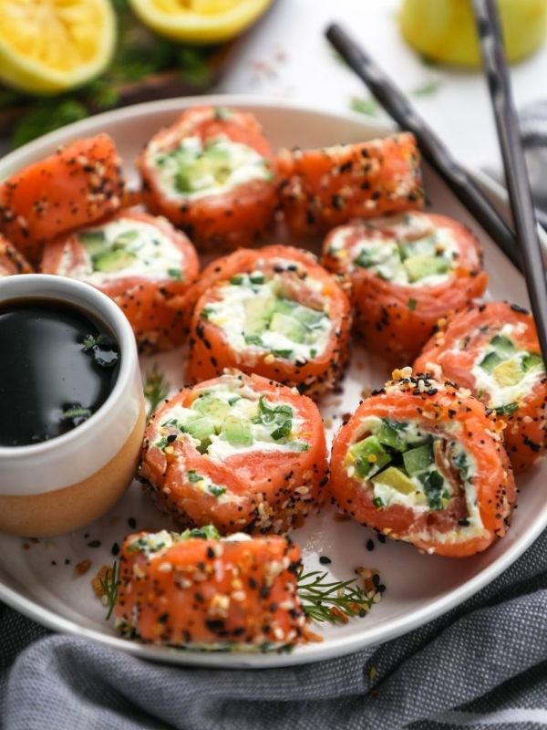 Smoked Salmon Sushi Roll Ups with Citrus Soy Sauce