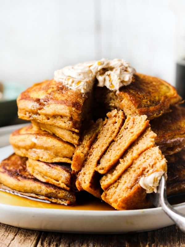Fluffy Pumpkin Pancakes with Cinnamon Honey Butter