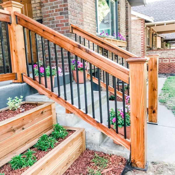 Modern Cedar and Iron Front Porch Railing