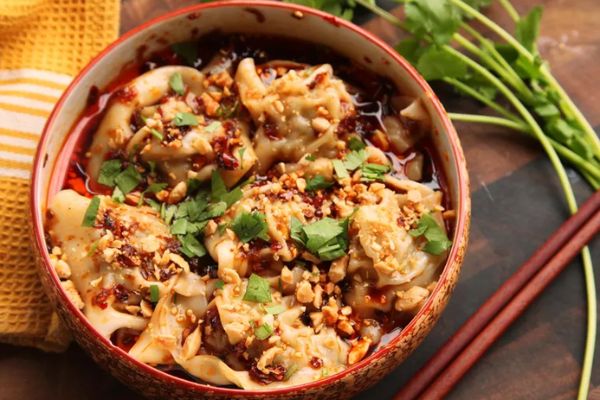 Sichuan-Style Wontons in Hot and Sour Vinegar and Chili Oil Sauce