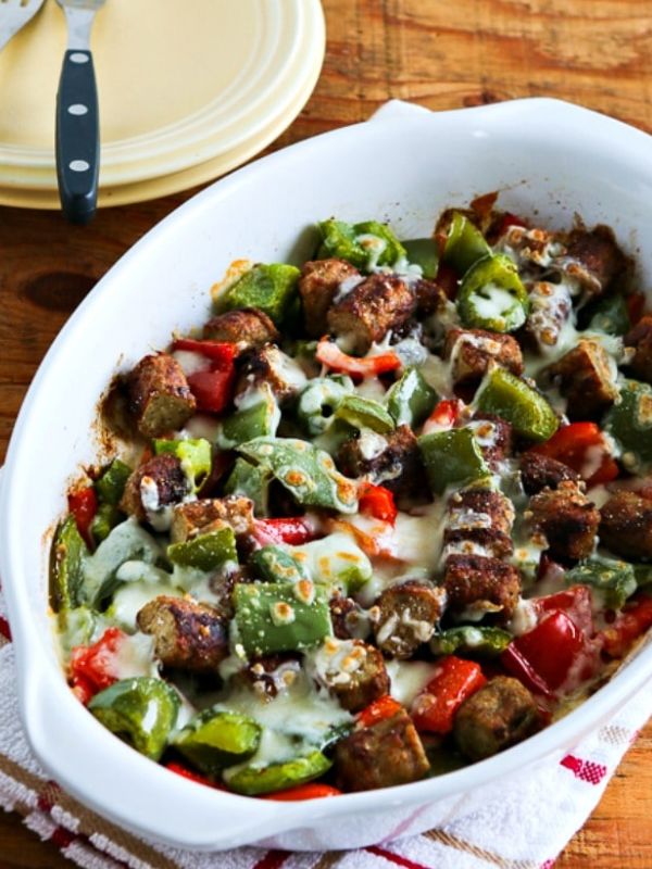 Low-Carb No-Egg Breakfast Bake with Sausage and Peppers