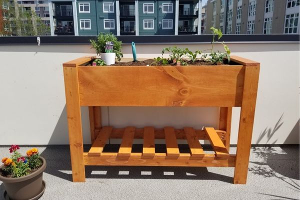 DIY Raised Planter Box with Bottom Shelf