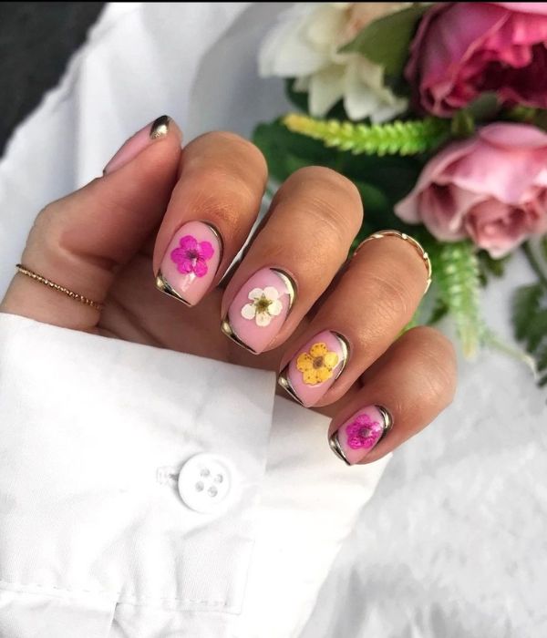 Chrome Floral Nails
