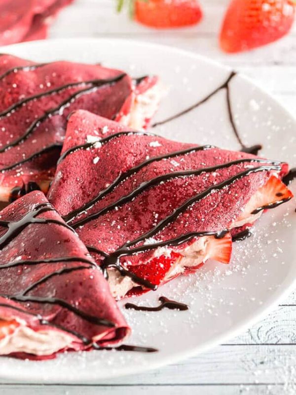 Red Velvet Crepes with Chocolate Whipped Cream